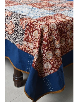 Kalamkari patchwork reversible double bedcover in blue and rust: HBC02A-100 x 108-1-sm