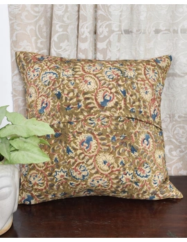 Orange Kalamkari Embroidered Cushion Cover With Mirror work : HCC51A-1-sm