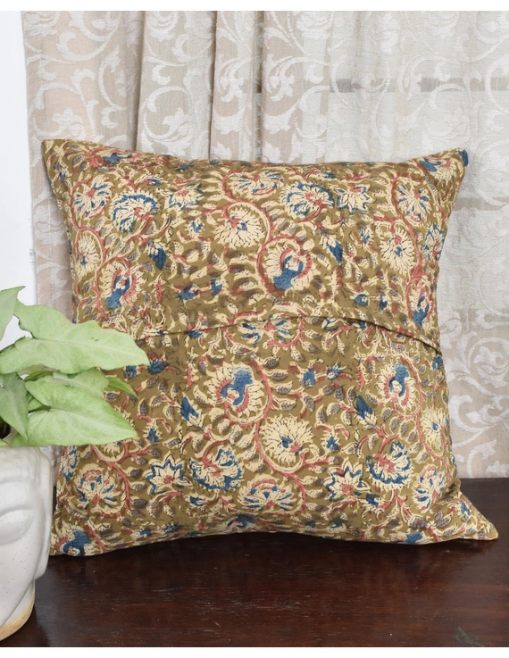 Orange Kalamkari Embroidered Cushion Cover With Mirror work : HCC51A-1
