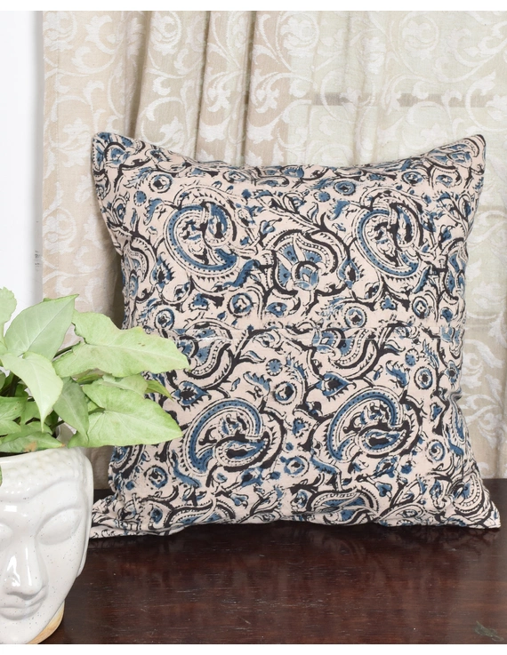 Pink Kalamkari Embroidered Cushion Cover With Mirror work : HCC51B-1