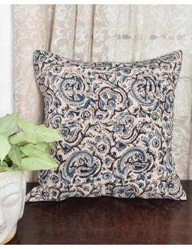 Blue cotton with Kalamkari Embroidered Cushion Cover: HCC51C-1-sm