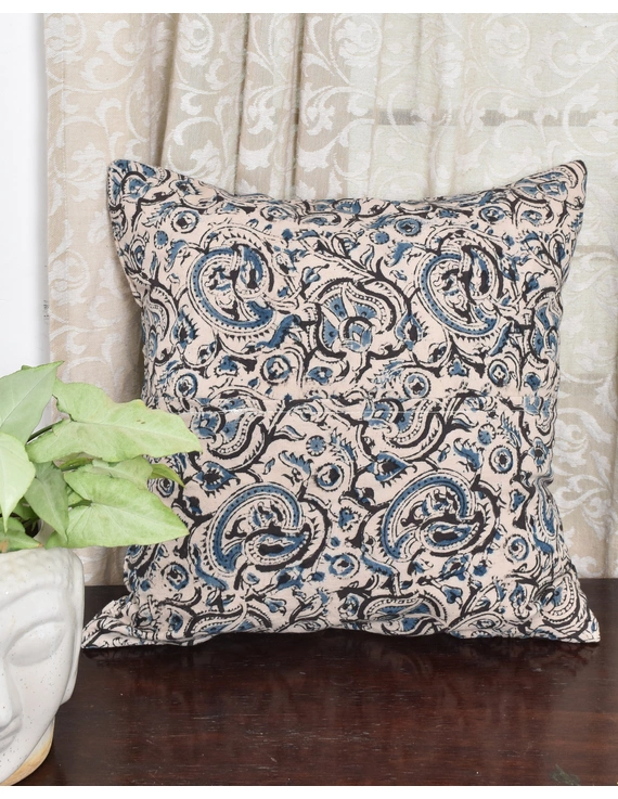 Blue cotton with Kalamkari Embroidered Cushion Cover: HCC51C-1