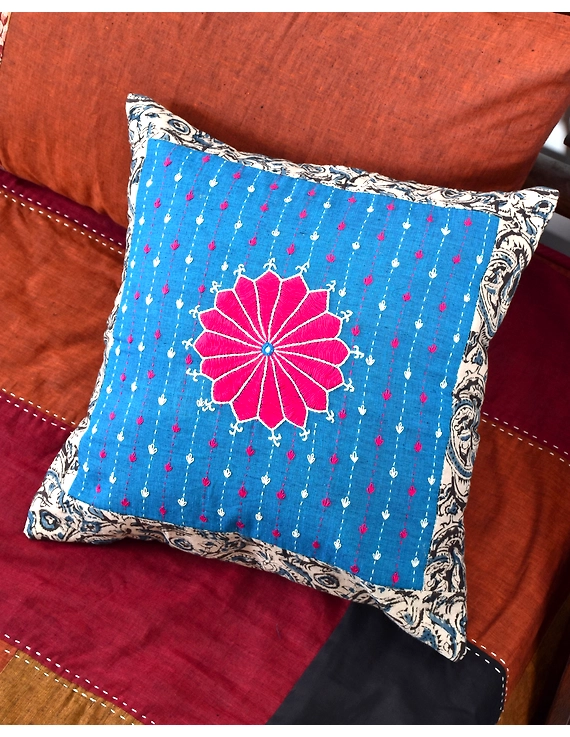 Blue cotton with Kalamkari Embroidered Cushion Cover: HCC51C-2