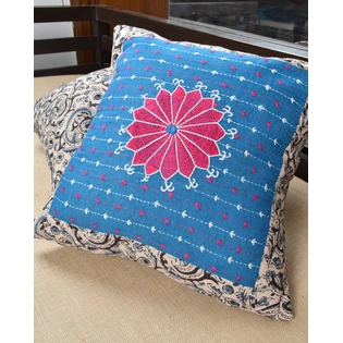 Blue cotton with Kalamkari Embroidered Cushion Cover: HCC51C