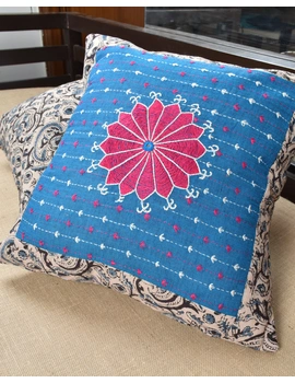 Blue cotton with Kalamkari Embroidered Cushion Cover: HCC51C-HCC51C-sm