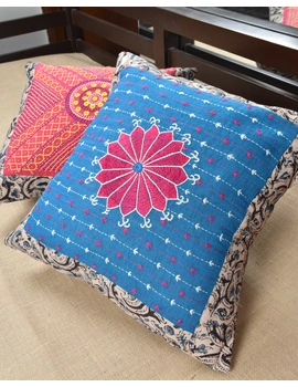 Blue cotton with Kalamkari Embroidered Cushion Cover: HCC51C-4-sm
