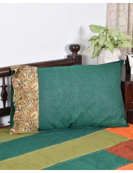 Green Mangalgiri Pillow Cover Pair With Kalamkari Design : HPC01B-HPC01B-sm