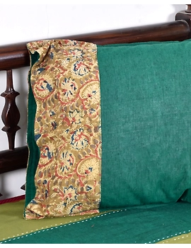 Green Mangalgiri Pillow Cover Pair With Kalamkari Design : HPC01B-4-sm