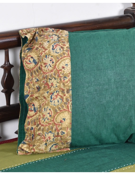 Green Mangalgiri Pillow Cover Pair With Kalamkari Design : HPC01B-4