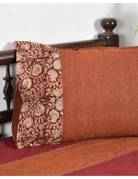 Rust Mangalgiri Pillow Cover Pair With Kalamkari Print : HPC01D-HPC01D-sm