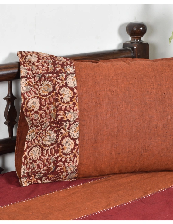 Rust Mangalgiri Pillow Cover Pair With Kalamkari Print : HPC01D-HPC01D