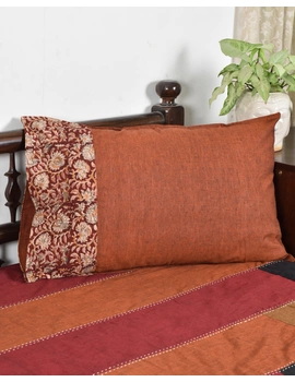 Rust Mangalgiri Pillow Cover Pair With Kalamkari Print : HPC01D-2-sm