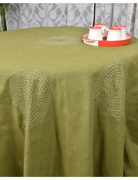 Round kalamkari patchwork with green mangalagiri reversible table cloth 180 cm: TBKR01B-1-sm