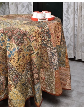 Round kalamkari patchwork with rust mangalagiri reversible table cloth 180 cm: TBKR01C-TBKR01C-sm