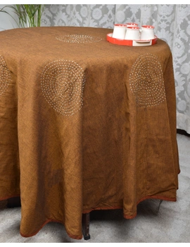 Round kalamkari patchwork with rust mangalagiri reversible table cloth 180 cm: TBKR01C-4-sm