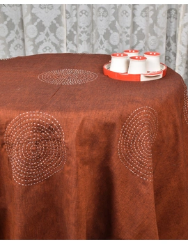 Round kalamkari patchwork with brown mangalagiri reversible table cloth 180 cm: TBKR01D-2-sm