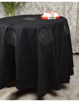 Round kalamkari patchwork with black mangalagiri reversible table cloth 180 cm: TBKR01E-TBKR01E-sm