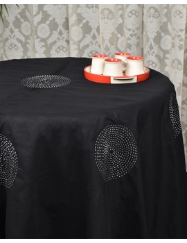Round kalamkari patchwork with black mangalagiri reversible table cloth 180 cm: TBKR01E-2-sm