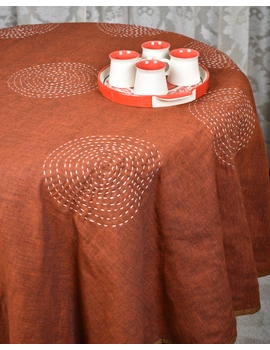 Round kalamkari patchwork with brown mangalagiri reversible table cloth 150 cm: TBKS01A-1-sm