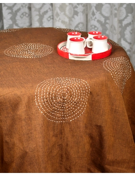 Round kalamkari patchwork with rust mangalagiri reversible table cloth 150 cm: TBKS01B-2-sm
