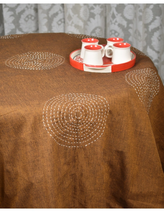 Round kalamkari patchwork with rust mangalagiri reversible table cloth 150 cm: TBKS01B-2