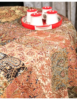 Round kalamkari patchwork with rust mangalagiri reversible table cloth 150 cm: TBKS01B-4-sm