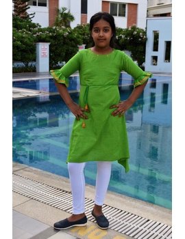 Green Hand Embroidered Kurta With Flared Sleeves: Lk385B-12-13-2-sm