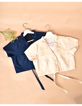 Dark Blue Handloom Blouse With Back Ties - RB08D-M-4-sm
