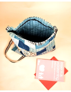 Patchwork quilted jhola bag - blue : SBP01-1-sm