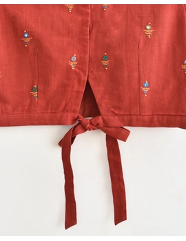 Red handloom blouse with ties on sleeves and back : RB14A-XXL-3-sm