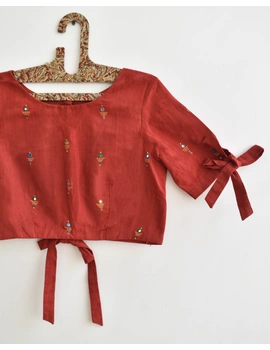 Red handloom blouse with ties on sleeves and back : RB14A-M-1-sm