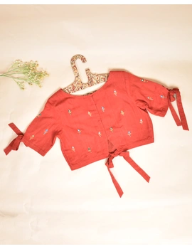 Red handloom blouse with ties on sleeves and back : RB14A-RB14A-XL-sm