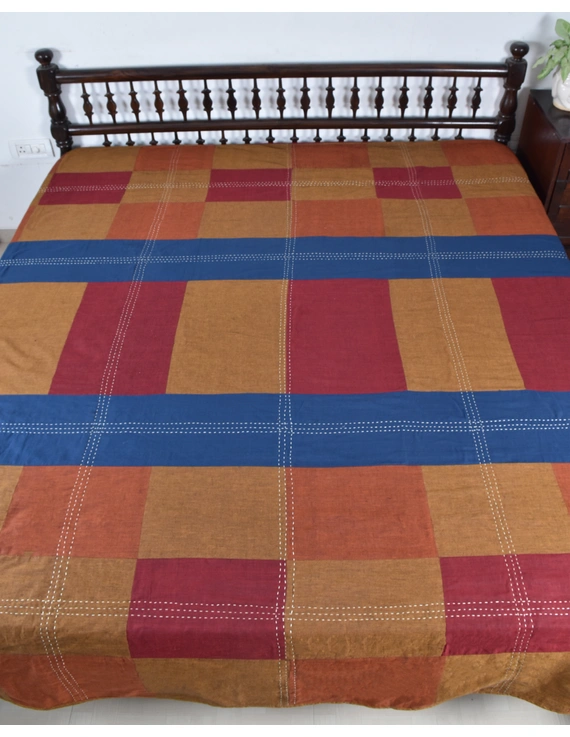 Kalamkari patchwork reversible double bedcover in blue and rust: HBC02A-100&quot; x 108&quot;-6