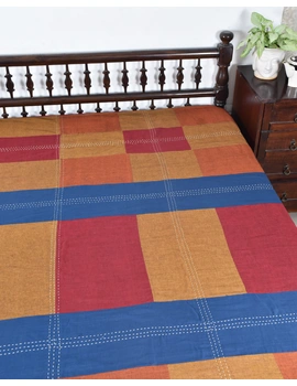 Kalamkari patchwork reversible double bedcover in blue and rust: HBC02A-100&quot; x 108&quot;-7-sm
