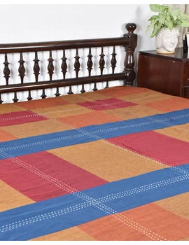 Kalamkari patchwork reversible double bedcover in blue and rust: HBC02A-90&quot; x 96&quot;-8-sm