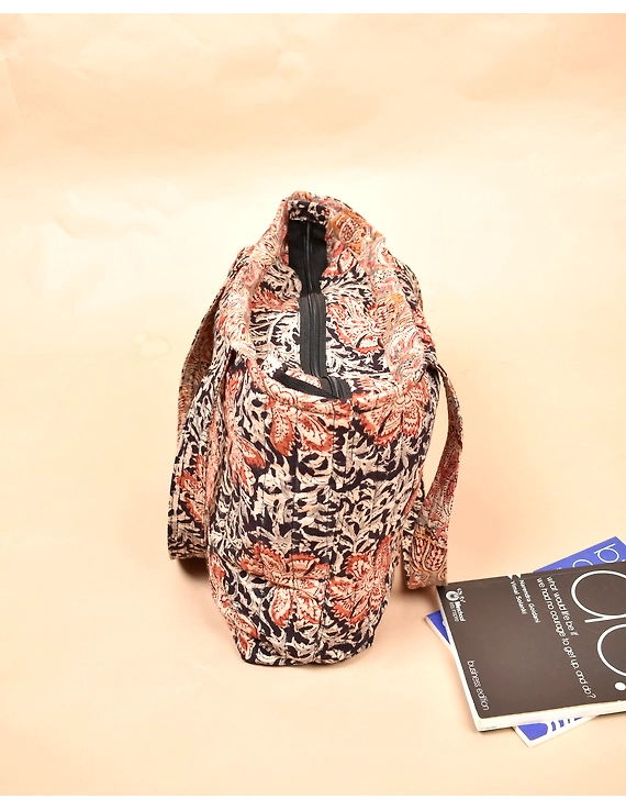Maroon flowers kalamkari tote bag : TBC04B-5