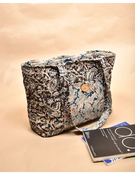 Blue and black kalamkari tote bag : TBC04A-3-sm