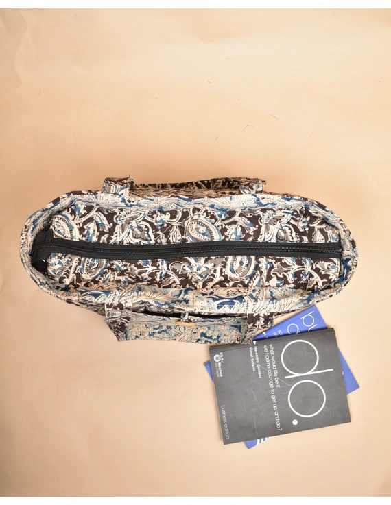Brown and grey kalamkari tote bag : TBC04A-5