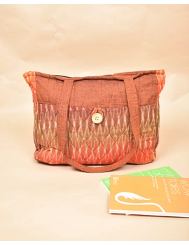 QUILTED RUST AND MAROON IKAT PURSE BAG WITH POCKETS: TBD04C-1-sm