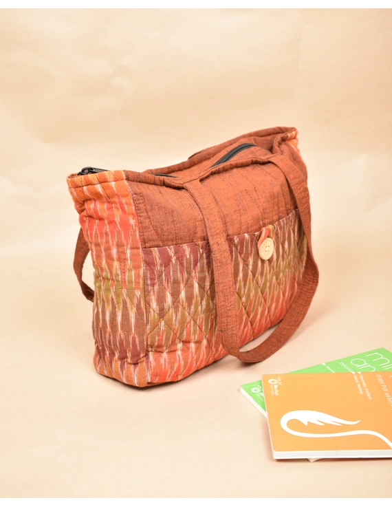 QUILTED RUST AND MAROON IKAT PURSE BAG WITH POCKETS: TBD04C-4