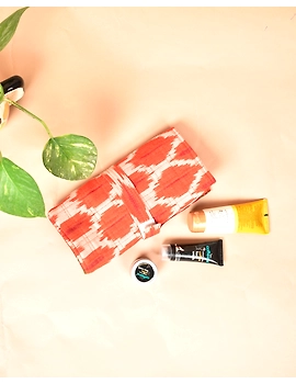 Folding Toiletry Pouch In Orange Ikat: VKR01C-1-sm