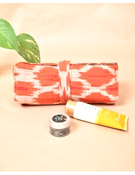 Folding Toiletry Pouch In Orange Ikat: VKR01C-4-sm