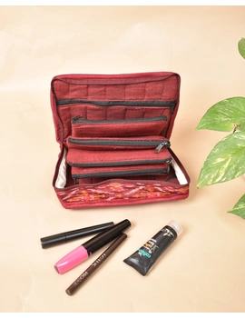 Rust and pink Ikat Jewellery Case with 4 Zip Pockets : VKJ04C-2-sm