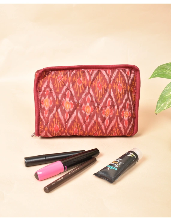 Rust and pink Ikat Jewellery Case with 4 Zip Pockets : VKJ04C-3