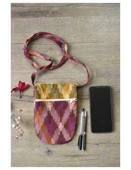 Multi-pocket sling bag in pink ikat cotton: CPI01CD-1-sm