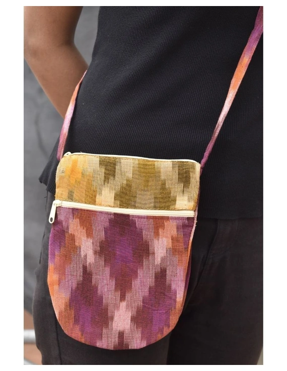 Multi-pocket sling bag in pink ikat cotton: CPI01CD-2