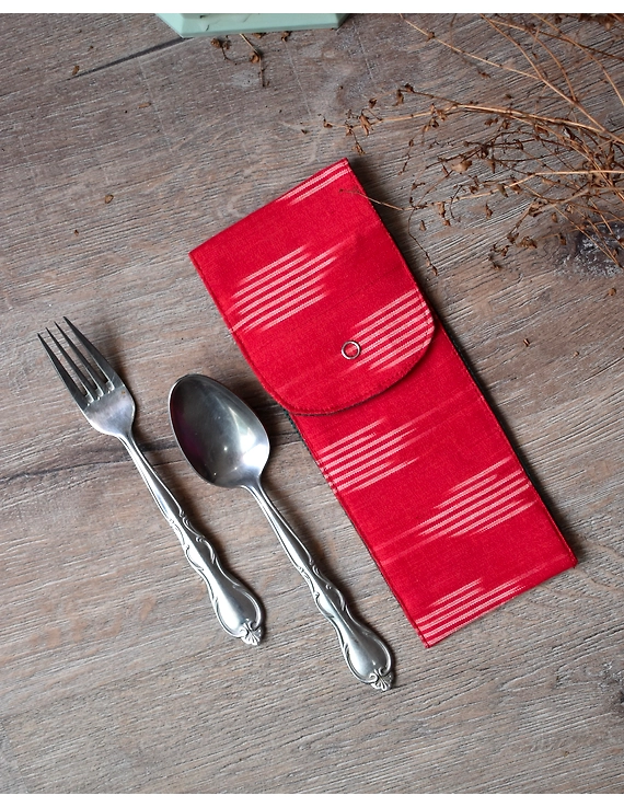 Travel cutlery pouch or reusable straw holder in red ikat - set of four - HTC04BD-2