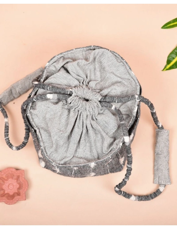 Gift hamper potli cum lunch bag in grey and grey ikat cotton : MSL08AD-3
