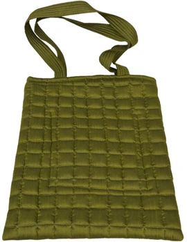 MUSTARD GREEN SILK QUILTED TOTE CUM LAPTOP BAG WITH HAND EMBROIDERY: TBA02D-2-sm