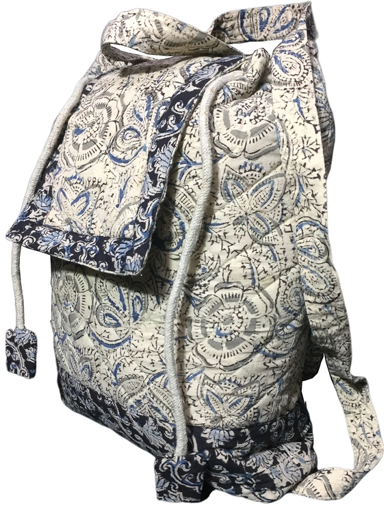 Quilted blue and black kalamkari backpack bag: VBPS04D-VBPS04D